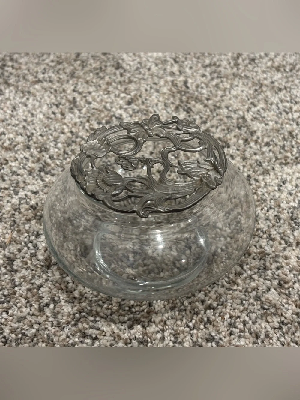 Potpourri Glass Jar With Rawcliffe Pewter Top Butterfly Design Whimsical